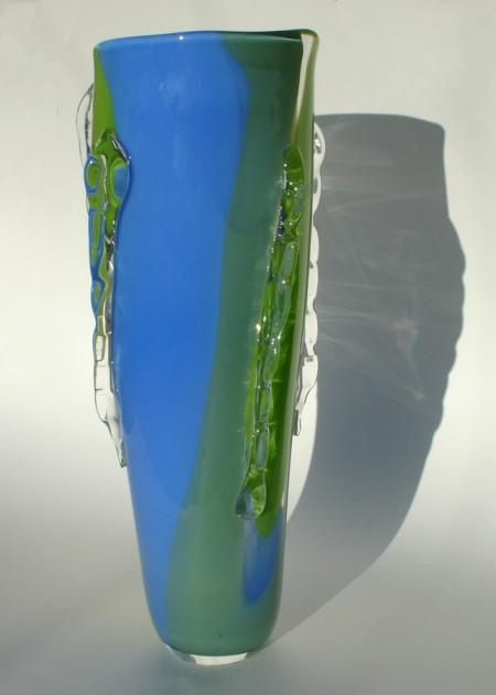 Large blue green ridge vase